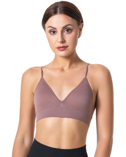 Sportowy biustonosz na cienkich ramiączkach z dekoltem w kształcie litery V