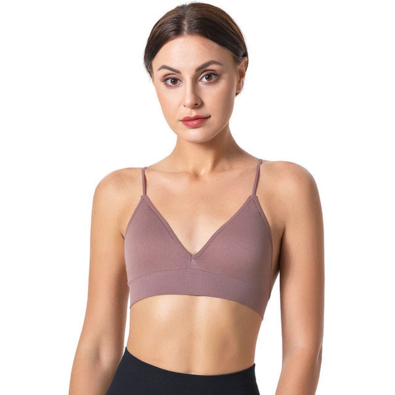 Sportowy biustonosz na cienkich ramiączkach z dekoltem w kształcie litery V