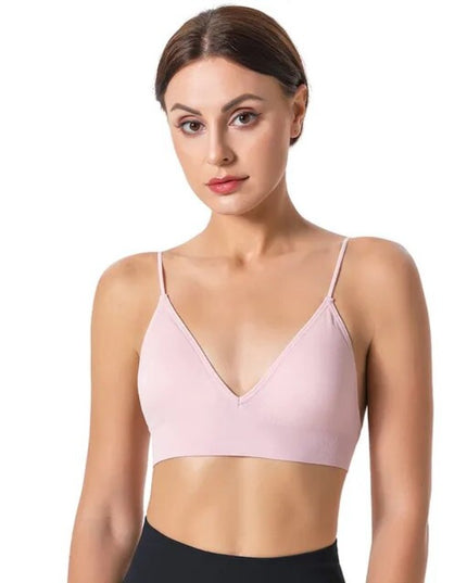 Sportowy biustonosz na cienkich ramiączkach z dekoltem w kształcie litery V