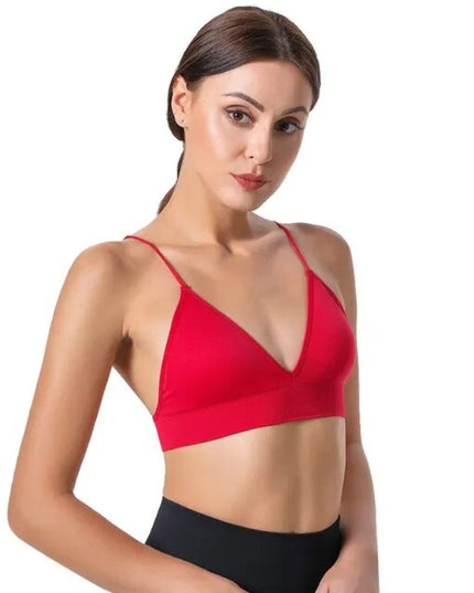 Sportowy biustonosz na cienkich ramiączkach z dekoltem w kształcie litery V