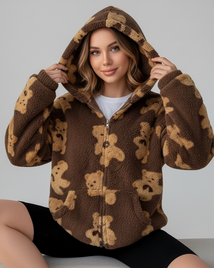 Brązowy damska bluza polarowa w misie