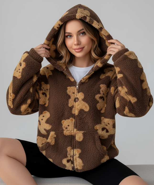 Brązowy damska bluza polarowa w misie