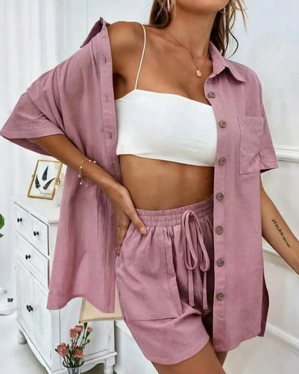 Letni komplet damski - koszula z krótkim rękawem i szorty