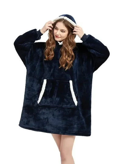 Ciepła kocobluza oversize 2w1 z białymi wstawkami