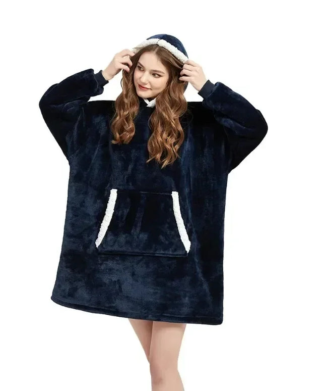 Ciepła kocobluza oversize 2w1 z białymi wstawkami