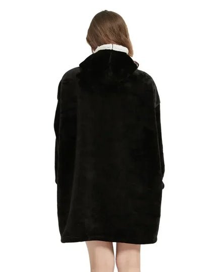 Ciepła kocobluza oversize 2w1 z białymi wstawkami