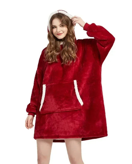 Ciepła kocobluza oversize 2w1 z białymi wstawkami