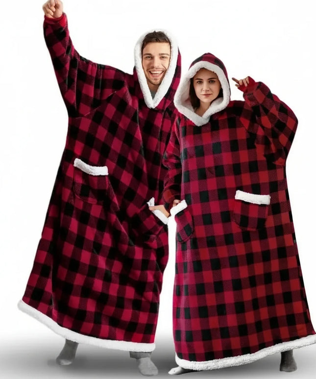 Długa kocobluza damsko-męska w kratkę