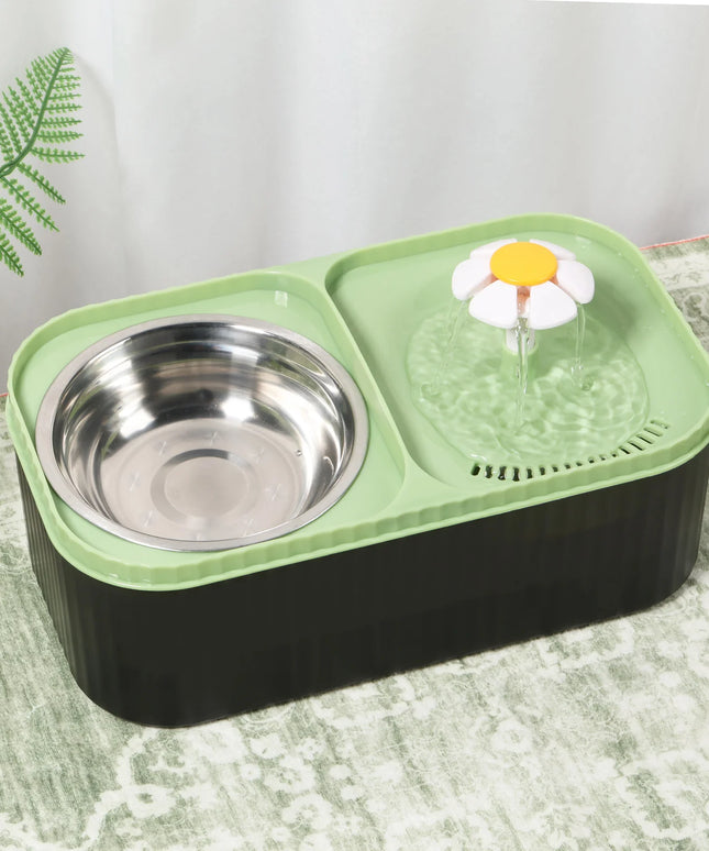Fontanna dla psa z motywem stokrotki i miska na karmę 2 w 1