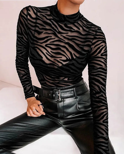 Body damskie z siateczki ze wzorem w zebrę