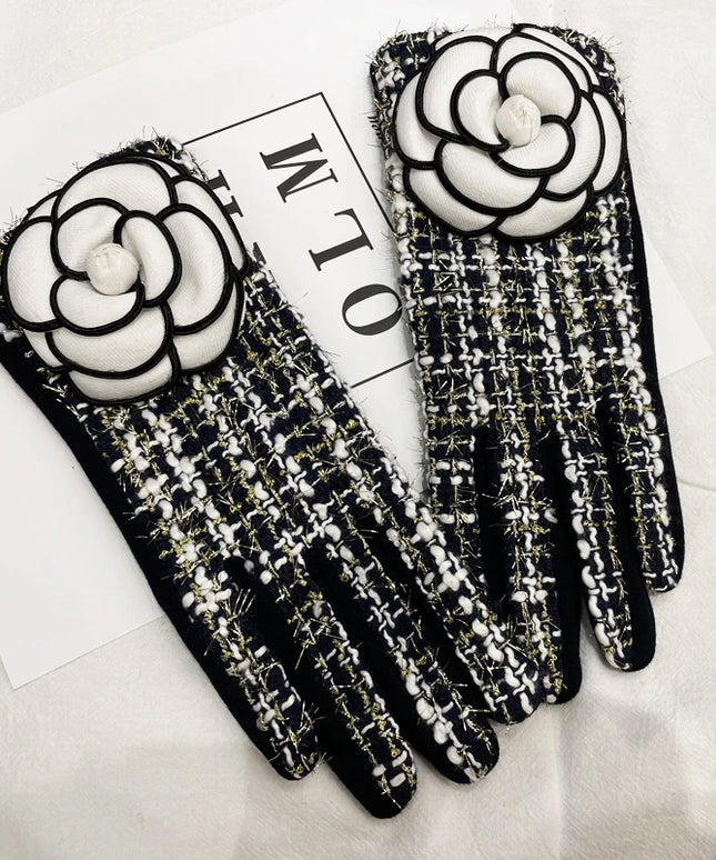Rękawiczki damskie z ozdobnym kwiatem