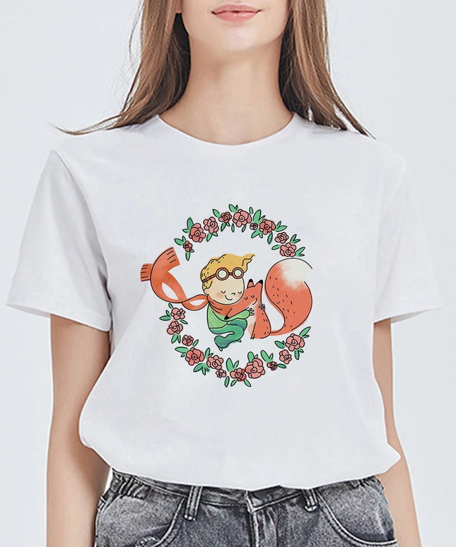 Damski T-shirt z kolorowym wzorem nawiązującym do Małego Księcia