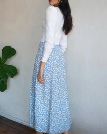 Spódnica midi w drobne kwiatki i z rozporkiem