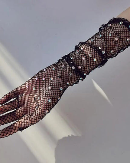 Rękawiczki damskie długie ozdobione cekinami