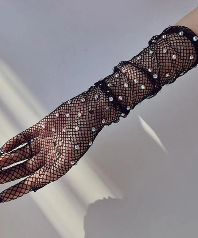 Rękawiczki damskie długie ozdobione cekinami