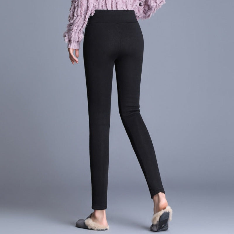 Damskie zimowe legginsy ocieplane z naszywką