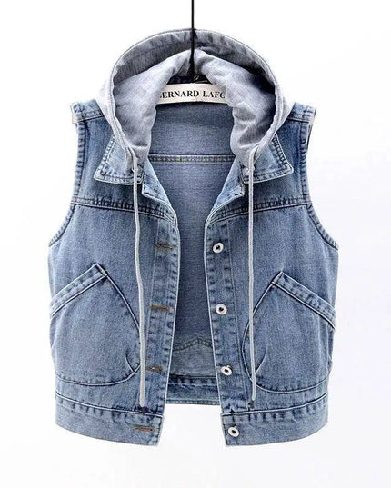 Kamizelka damska jeansowa z kapturem