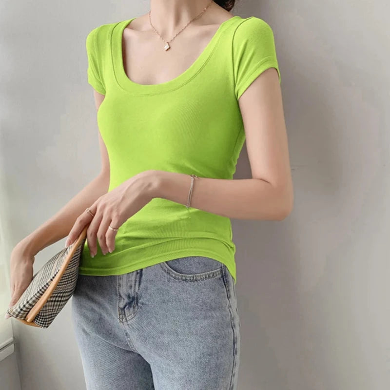 Damski T-shirt dopasowany z bawełny
