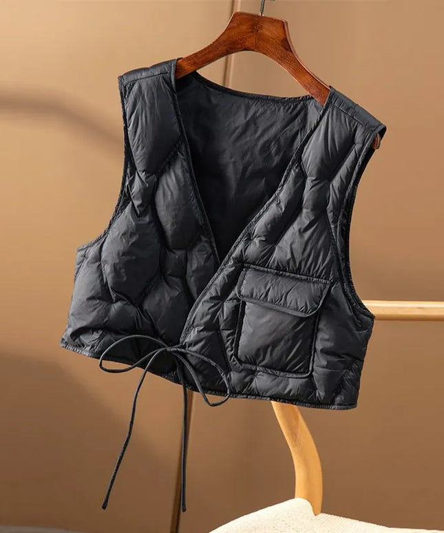 Kamizelka damska z krótkim stanem wiązana w pasie