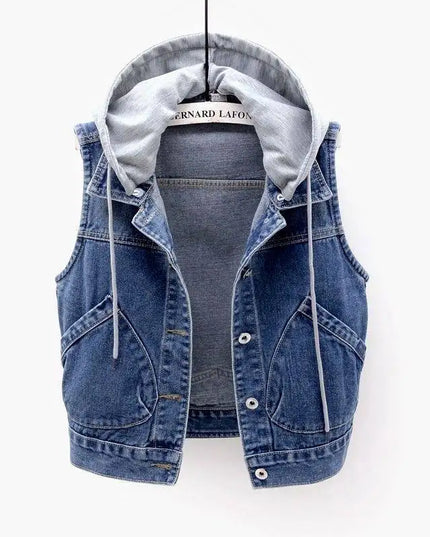 Kamizelka damska jeansowa z kapturem