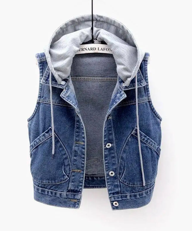 Kamizelka damska jeansowa z kapturem