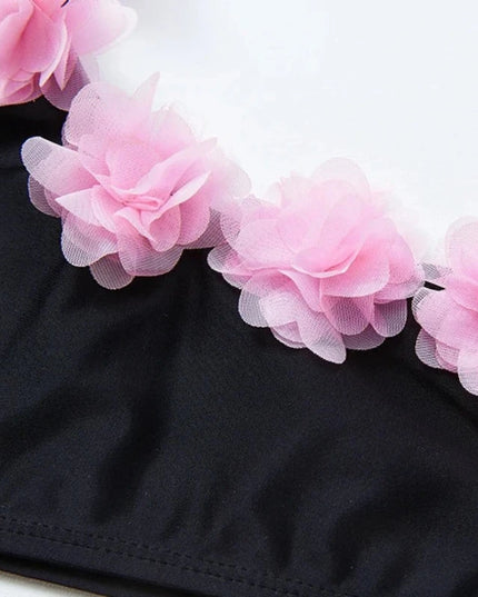 Dwuczęściowy strój kąpielowy dla dziewczynki na jedno ramię z kwiatkami