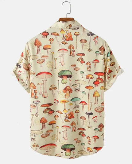 Męska koszula z krótkim rękawem i motywem grzybów