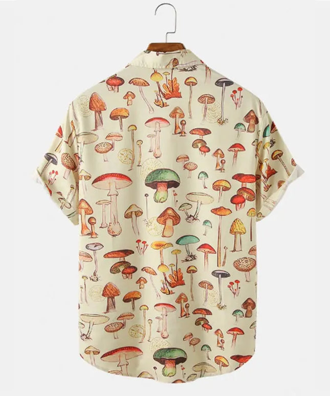 Męska koszula z krótkim rękawem i motywem grzybów