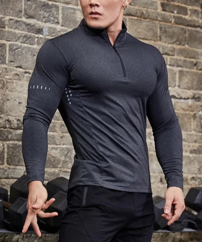 Sportowa koszulka męska z długim rękawem i suwakiem