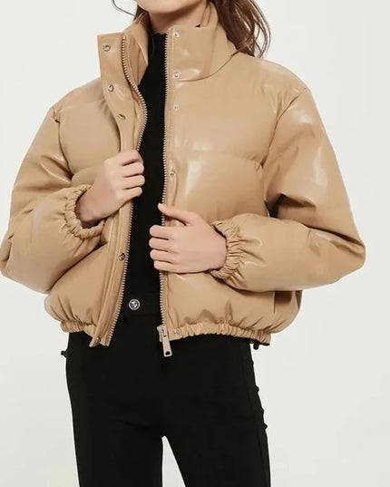 Damska kurtka zimowa z efektem sztucznej skóry