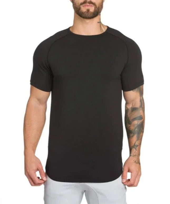 Sportowa koszulka męska jednokolorowa z przedłużanym tyłem
