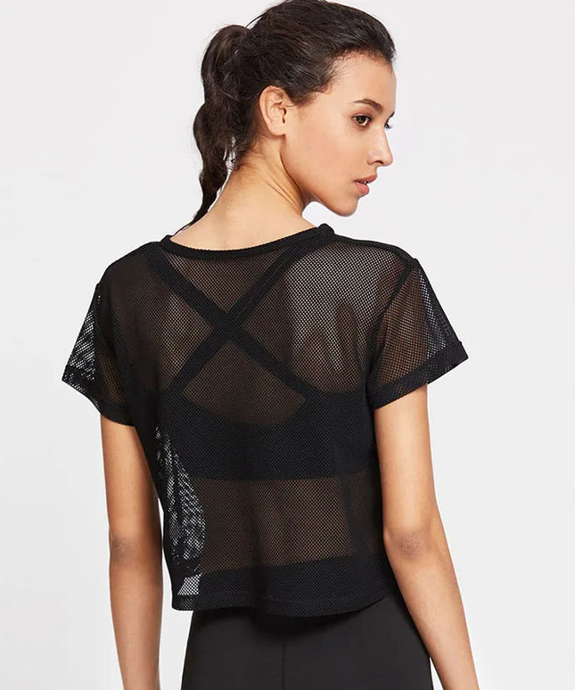 Sportowa koszulka damska z siateczki o luźnym kroju