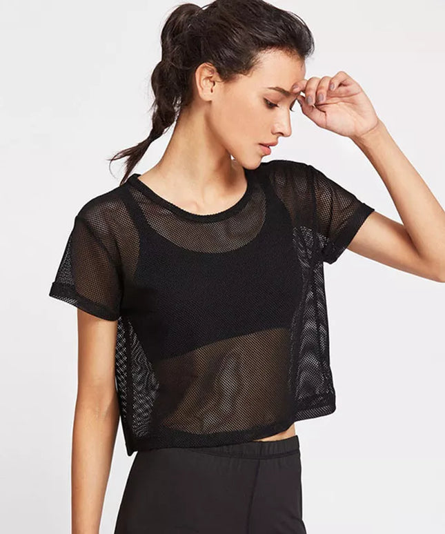 Sportowa koszulka damska z siateczki o luźnym kroju