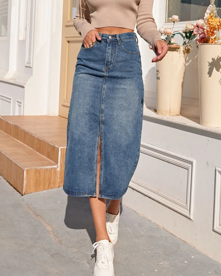 Spódnica midi jeansowa z rozcięciem na środku