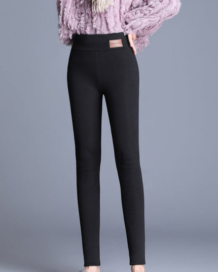 Damskie zimowe legginsy ocieplane z naszywką