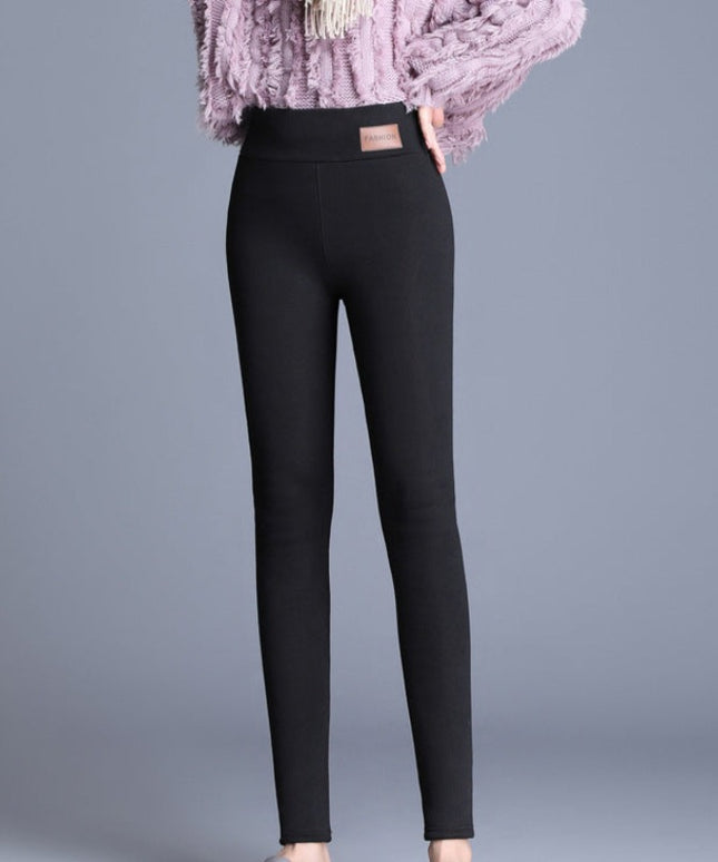 Damskie zimowe legginsy ocieplane z naszywką