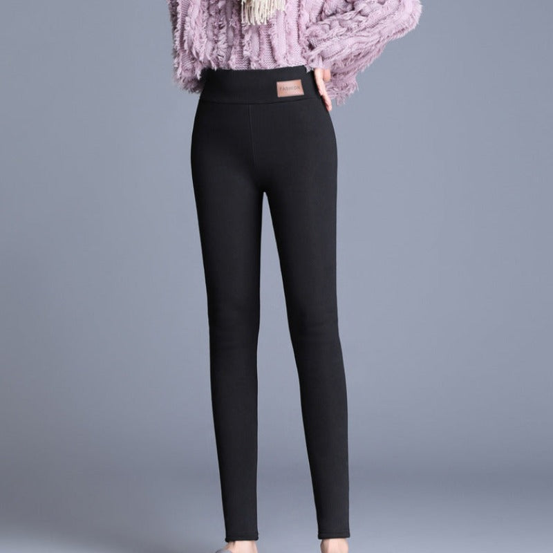 Damskie zimowe legginsy ocieplane z naszywką