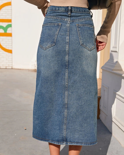 Spódnica midi jeansowa z rozcięciem na środku