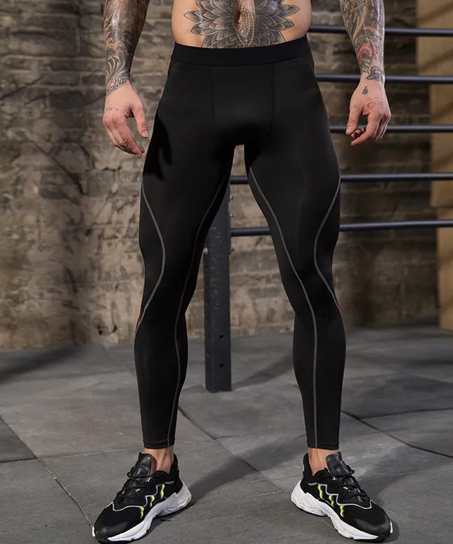 Sportowe legginsy męskie z kolorowym przeszyciem