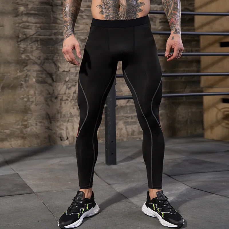 Sportowe legginsy męskie z kolorowym przeszyciem