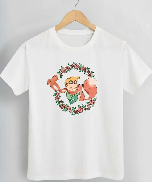 Damski T-shirt z kolorowym wzorem nawiązującym do Małego Księcia