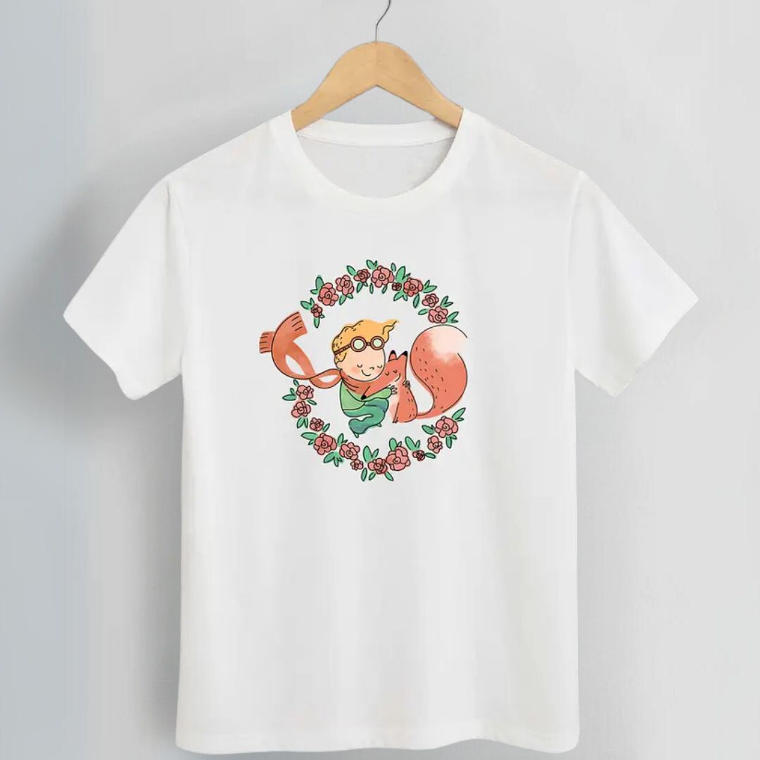 Damski T-shirt z kolorowym wzorem nawiązującym do Małego Księcia