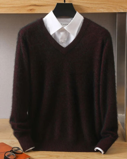Męski sweter z dekoltem w serek ze 100% wełny
