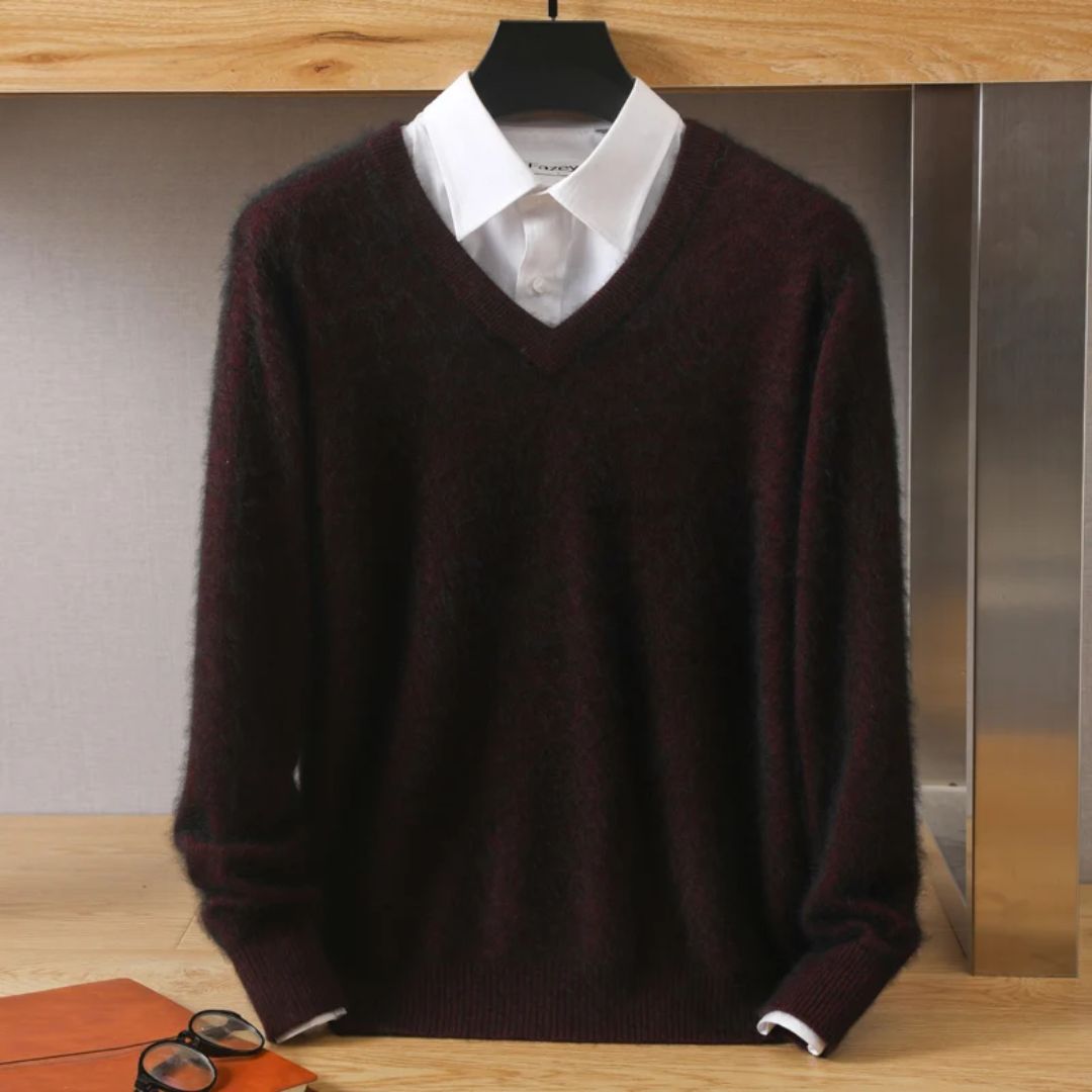 Męski sweter z dekoltem w serek ze 100% wełny