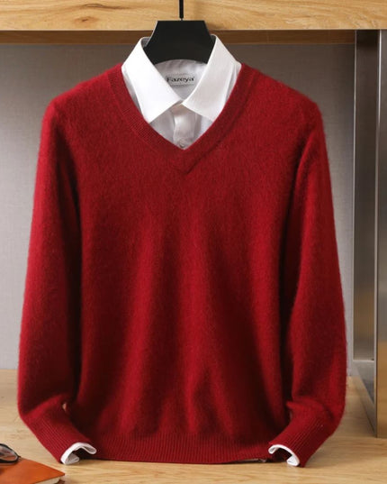 Męski sweter z dekoltem w serek ze 100% wełny