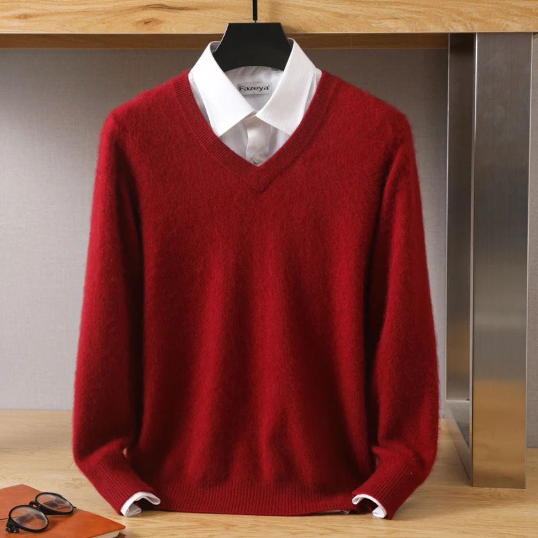 Męski sweter z dekoltem w serek ze 100% wełny