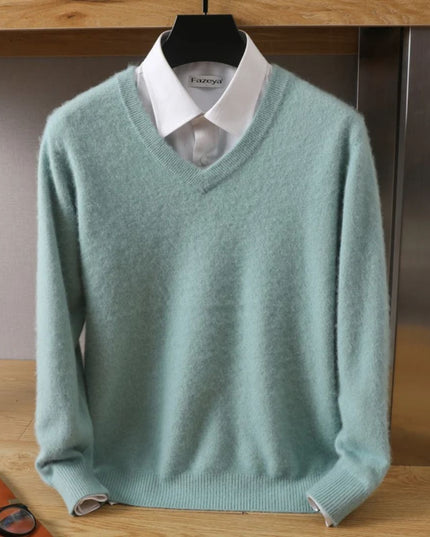 Męski sweter z dekoltem w serek ze 100% wełny