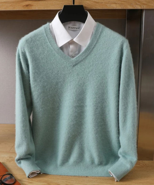 Męski sweter z dekoltem w serek ze 100% wełny