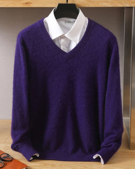 Męski sweter z dekoltem w serek ze 100% wełny