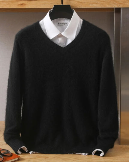 Męski sweter z dekoltem w serek ze 100% wełny